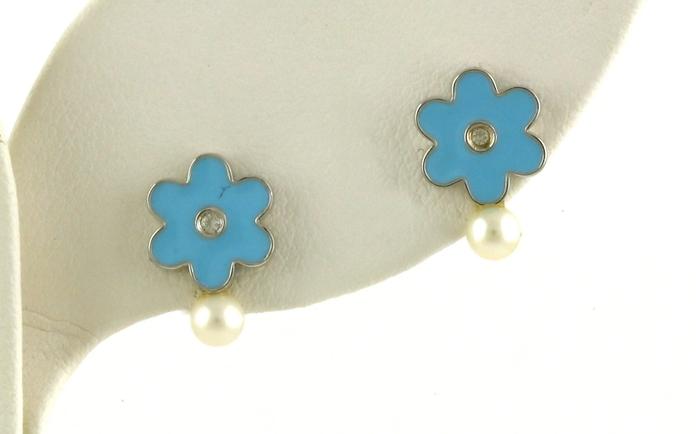 content/products/Blue Flower Earrings with Fresh Water Pearls in Sterling Silver (3.50-4.00mm)