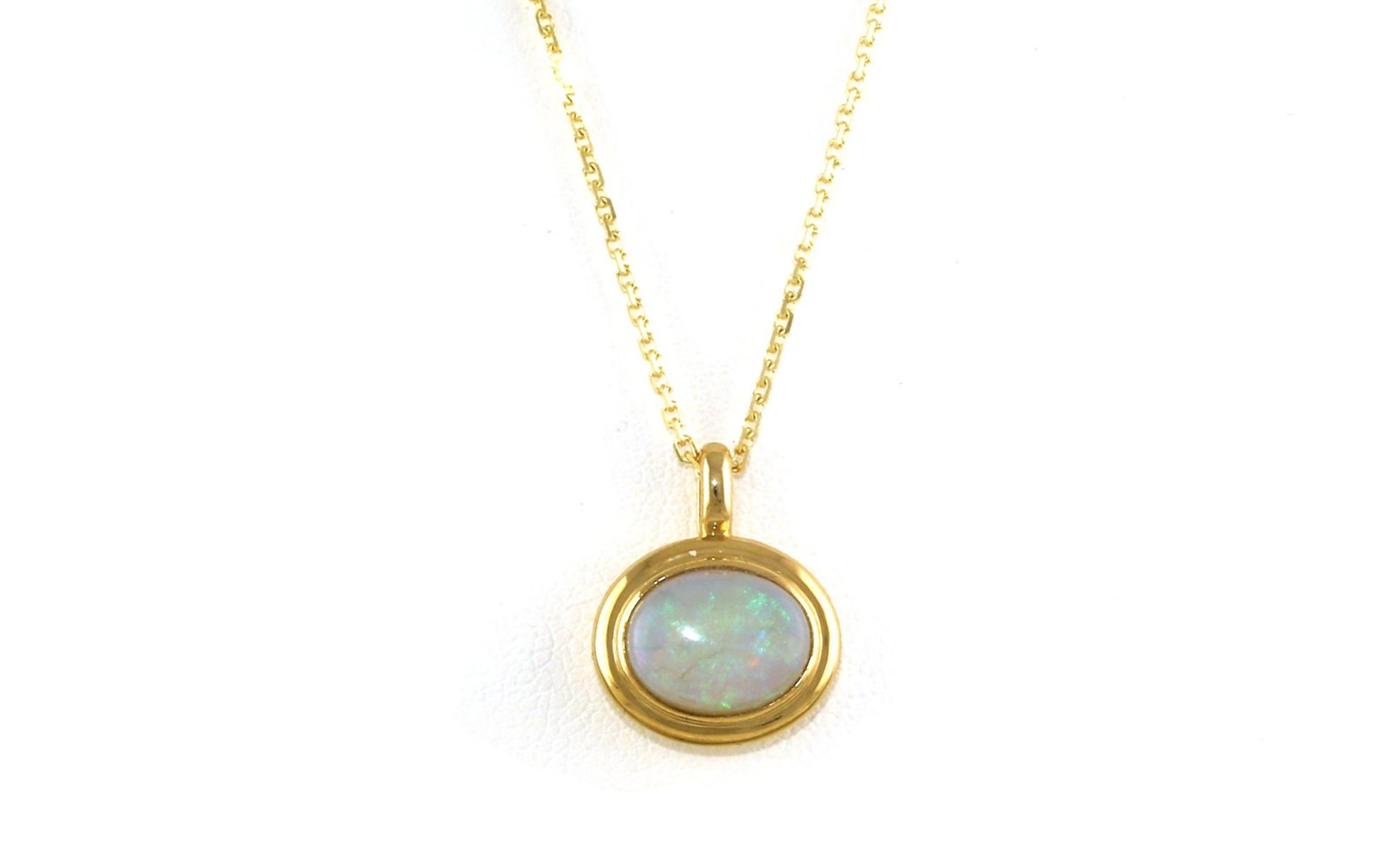 Bezel Set Landscape Necklace with One Cabochon Opal in Yellow Gold (1.78cts TWT)