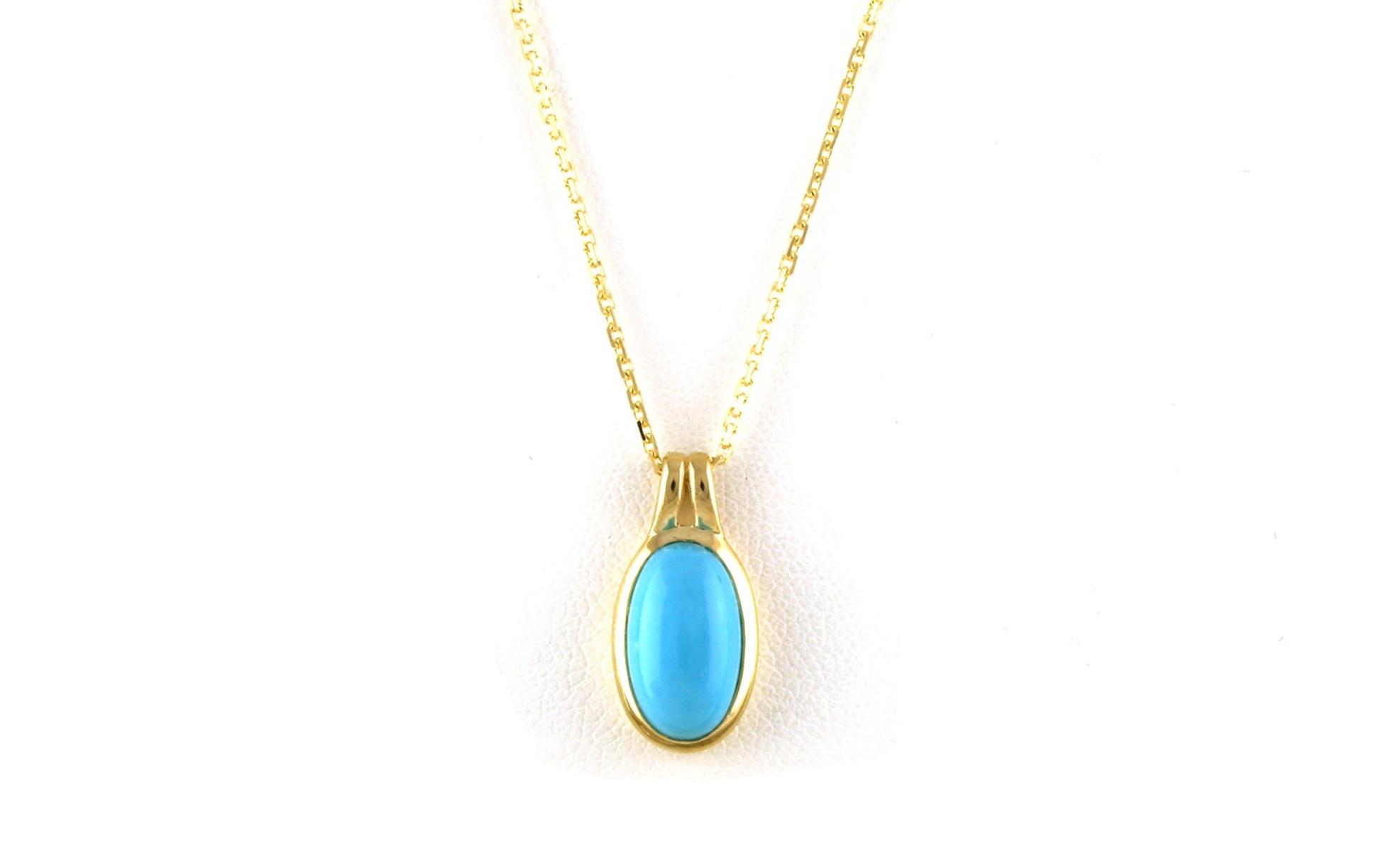 Bezel-set Solitaire Necklace with Cabochon Turquoise in Yellow Gold (2.37cts TWT)