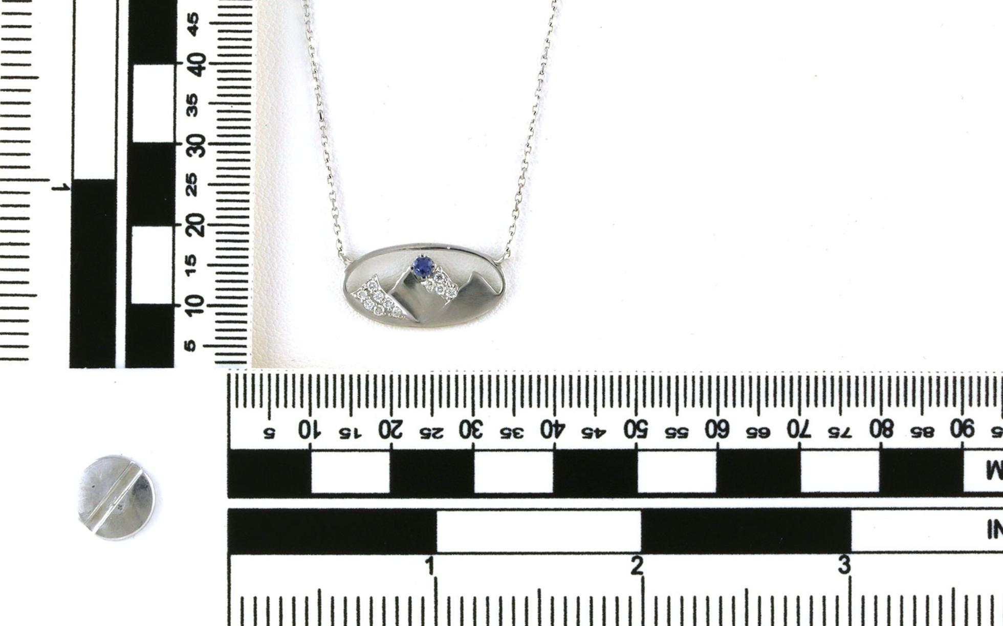 Oval Mountain Montana Yogo Sapphire and Diamond Necklace on Split Chain in White Gold (0.22cts TWT) scale