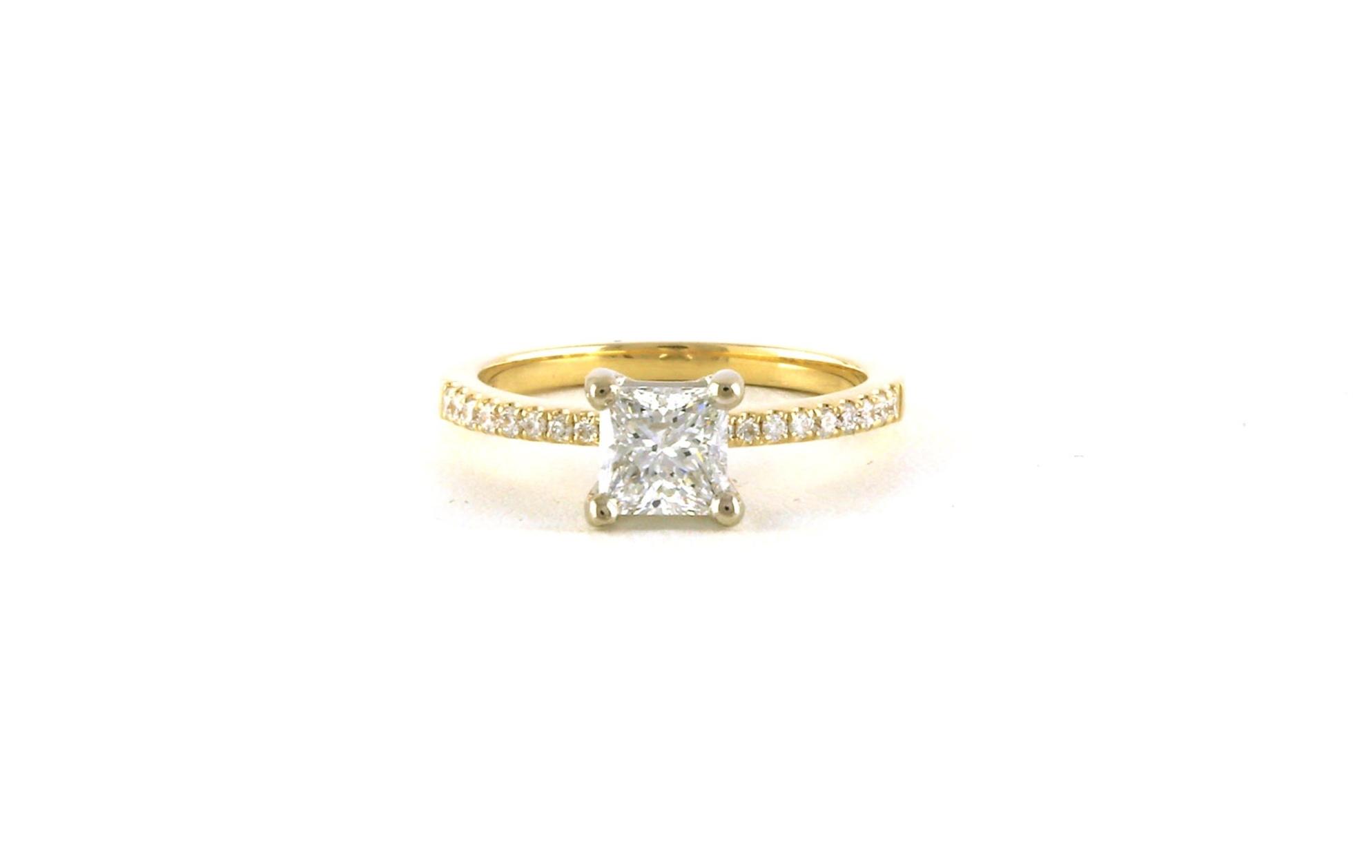 Princess-cut Diamond Engagement Ring with Diamond Accented Band in Two-tone Yellow Gold and White (1.06cts TWT)