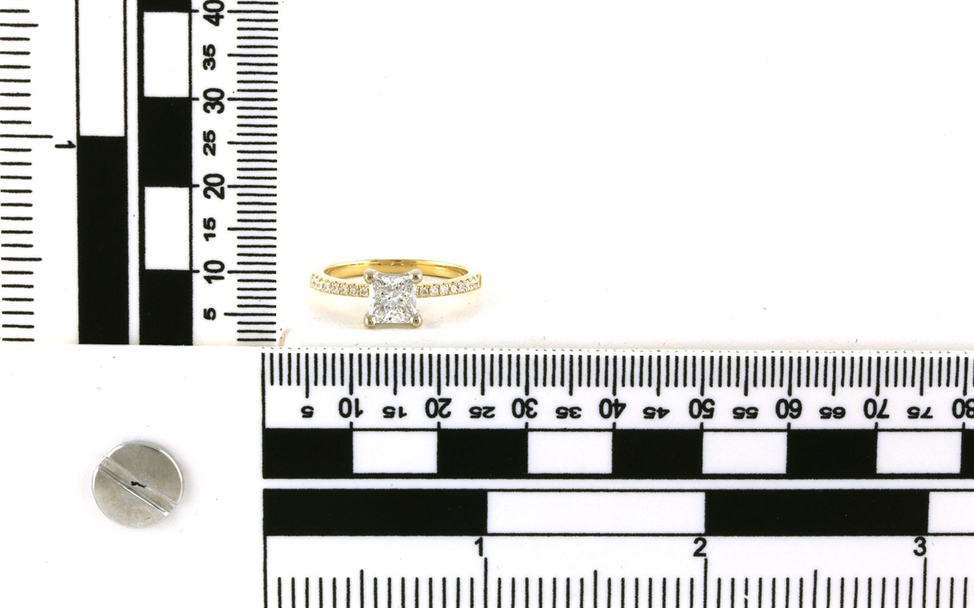 Princess-cut Diamond Engagement Ring with Diamond Accented Band in Two-tone Yellow Gold and White (1.06cts TWT) scale