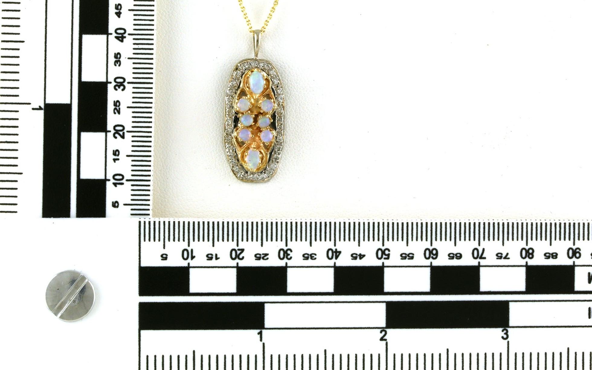 Estate Piece: Halo Opal Cluster and Diamond Necklace in Yellow Gold scale