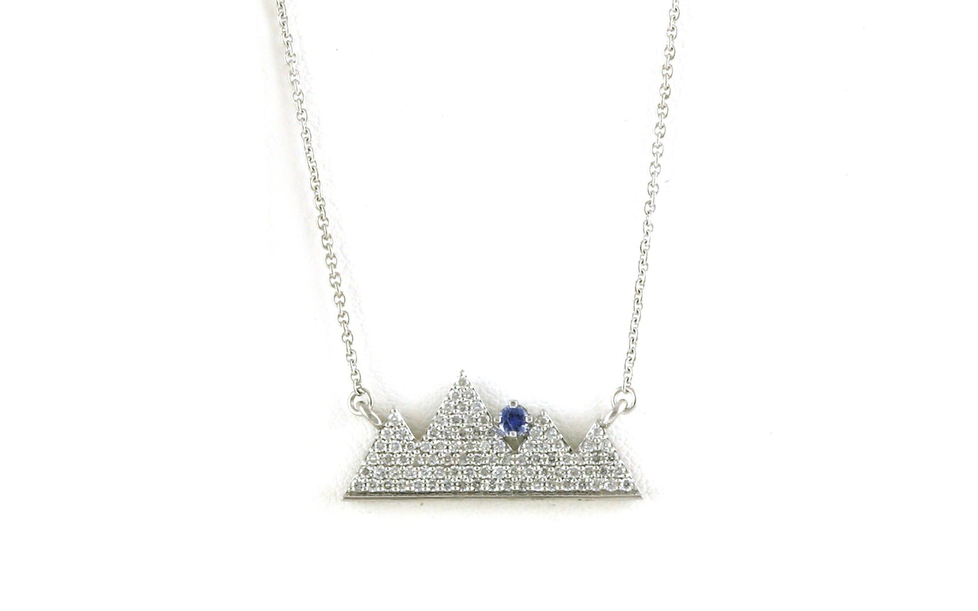 Diamond Pave Mountain Range Necklace with Montana Yogo Sapphire on Split Chain in White Gold (0.62cts TWT)