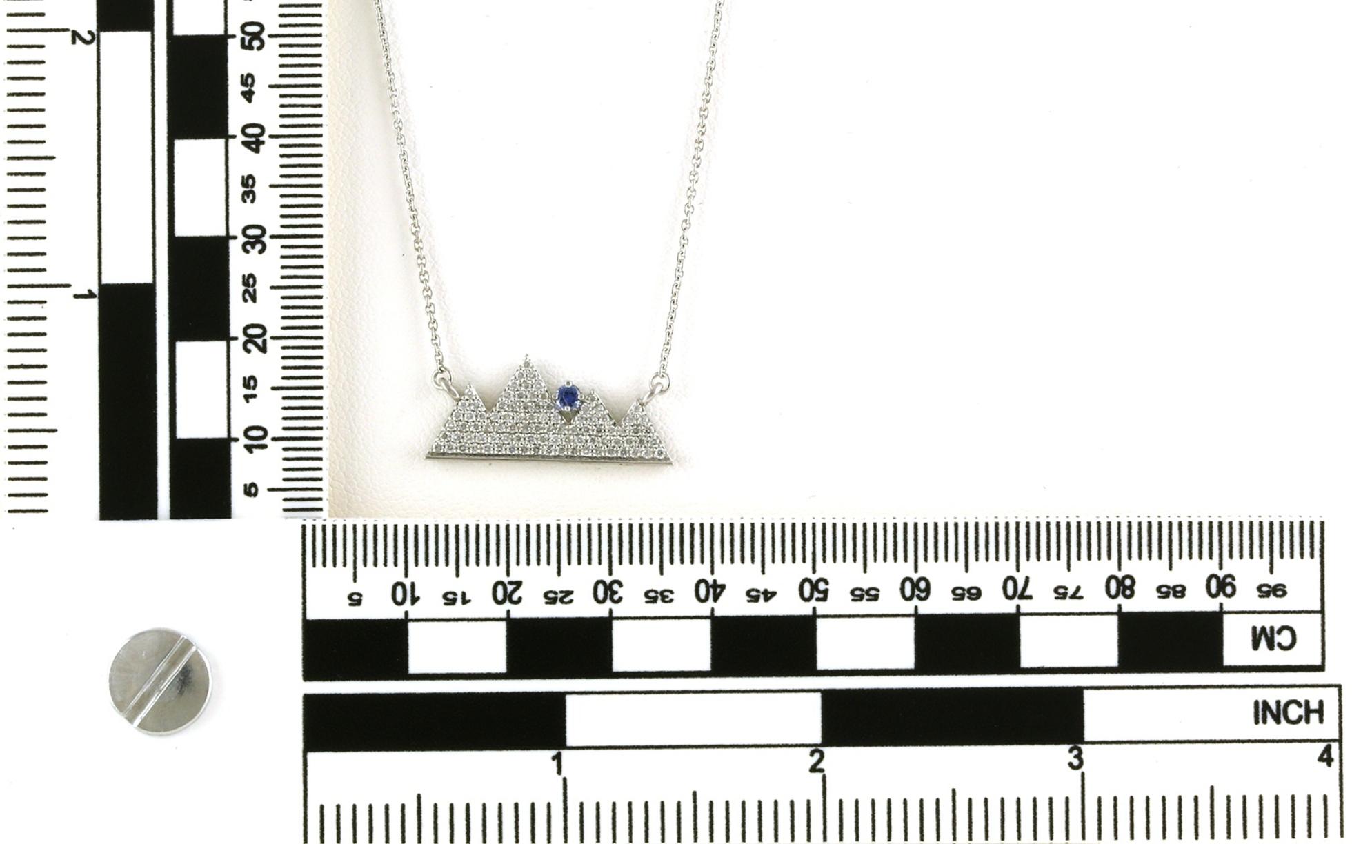 Diamond Pave Mountain Range Necklace with Montana Yogo Sapphire on Split Chain in White Gold (0.62cts TWT) scale