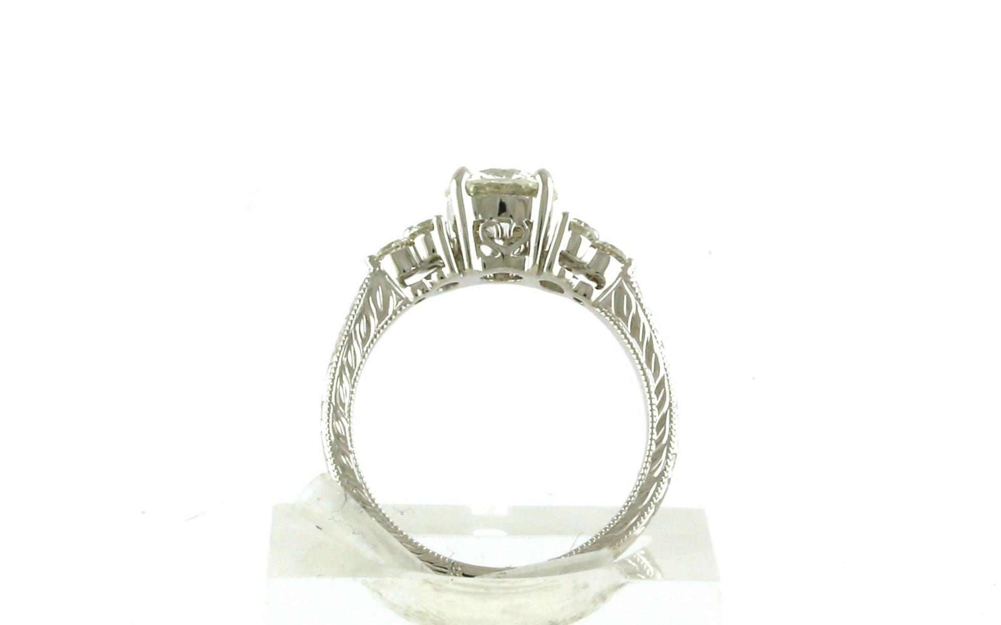 7-Stone Diamond Ring with 3-Stone Diamond Cluster on the Side and Hand Engraving in White Gold (1.02cts TWT) side