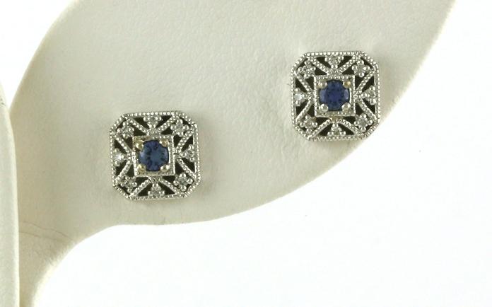 content/products/Vintage Filigree Halo-style Montana Yogo Sapphire and Diamond Stud Earrings in White Gold (0.26cts TWT)