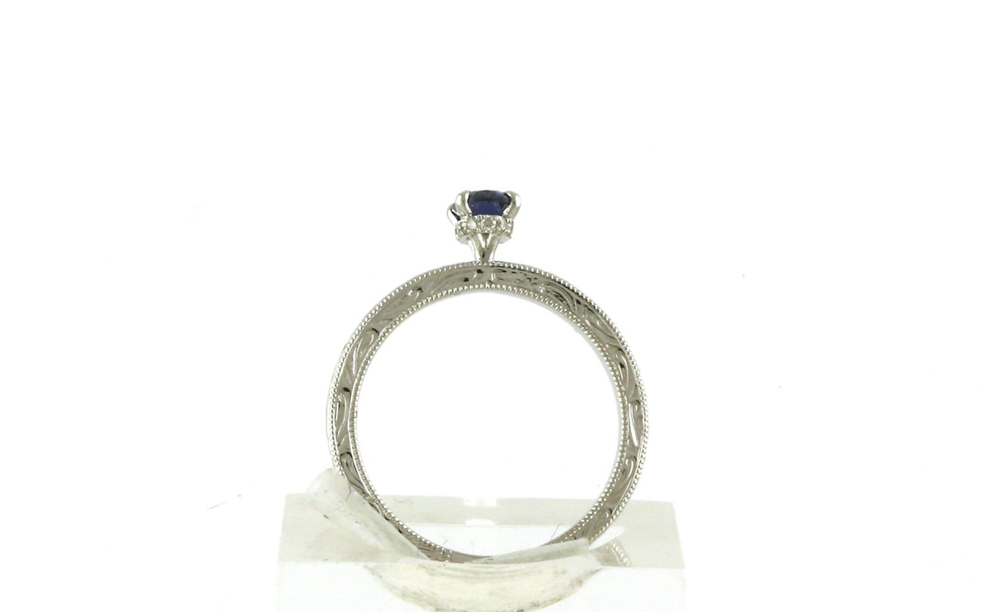 Hidden Halo Oval-cut Huckleberry Sapphire and Diamond Ring with Hand Engraving Details in White Gold (0.54cts) side