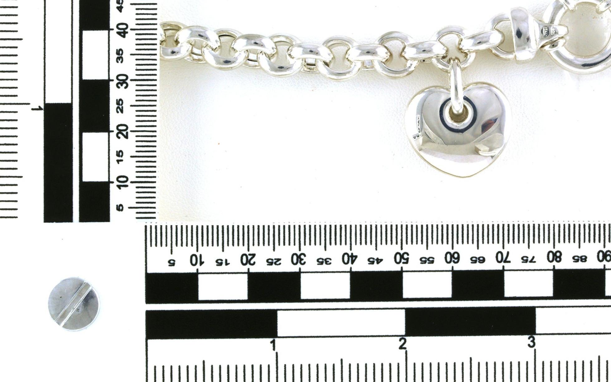 Estate Piece: Chain Link Bracelet with Puffy Heart Charm in Sterling Silver scale