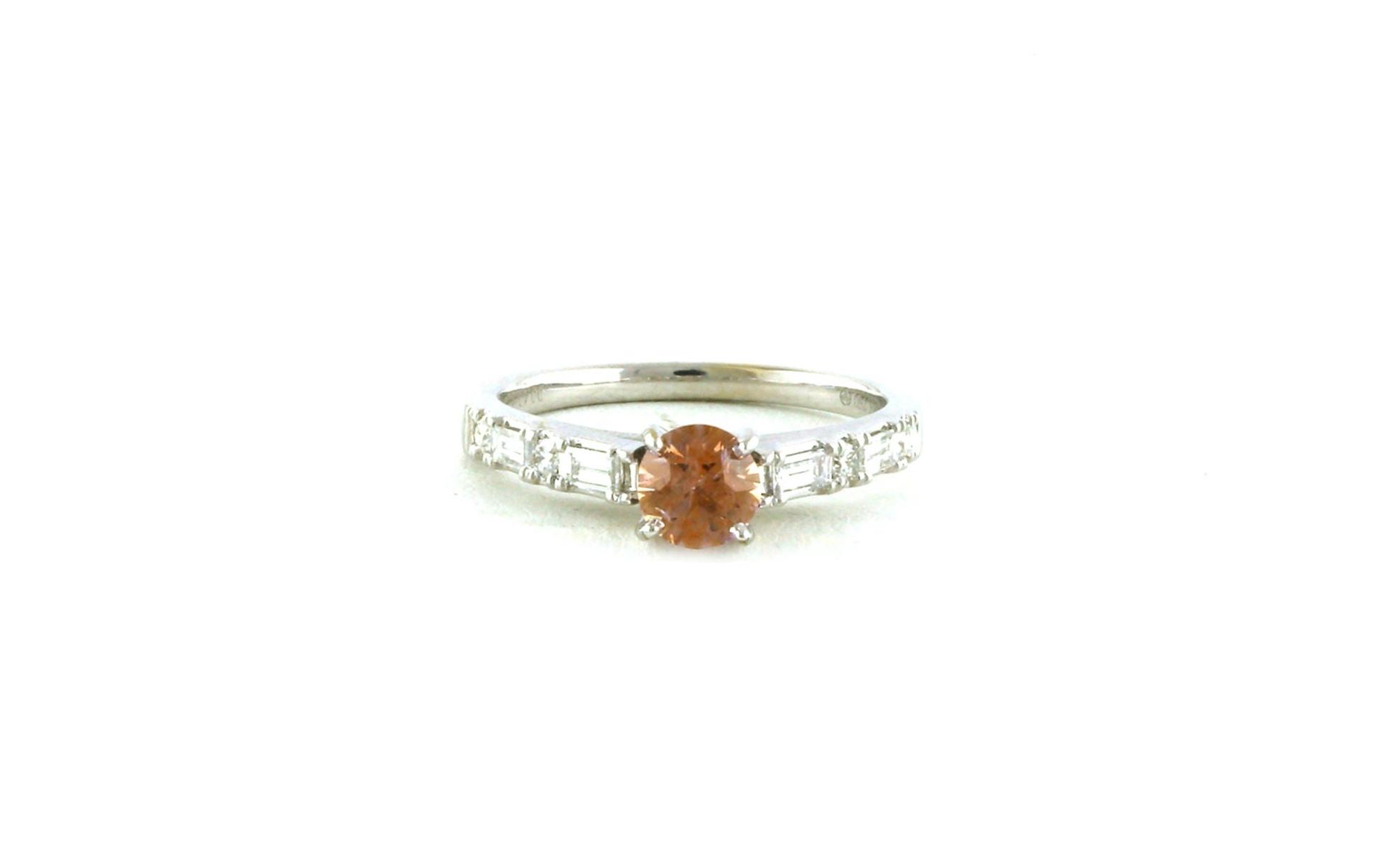 Pink-Orange Montana Sapphire and Alternating Baguette and Round Diamond Ring in White Gold (1.19cts TWT)