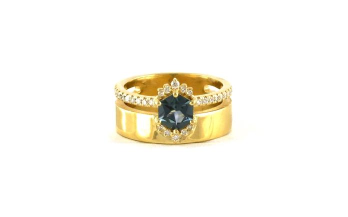 content/products/Cigar Band Halo Hexagon-cut Montana Sapphire and Diamond Ring in Yellow Gold 