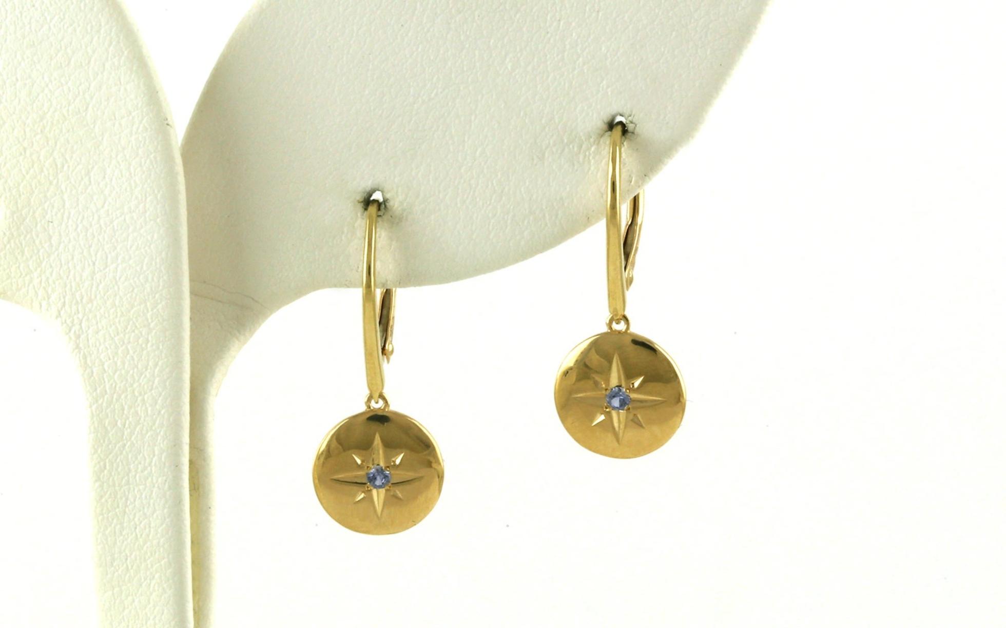 Circle Star Montana Yogo Sapphire Dangle Earrings in Yellow Gold (0.05cts TWT)