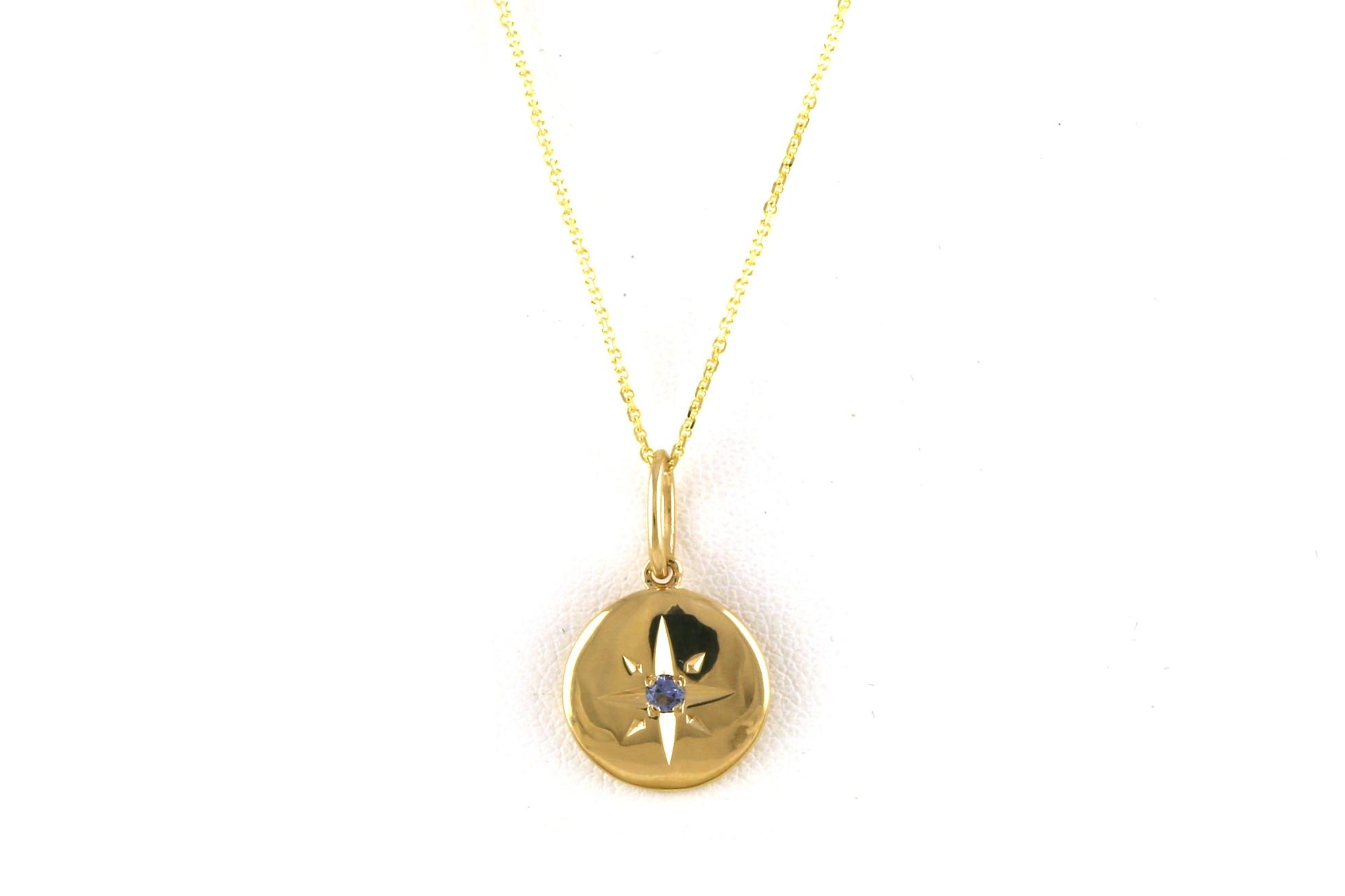 Circle Star Montana Yogo Sapphire Necklace in Yellow Gold (0.06cts TWT)