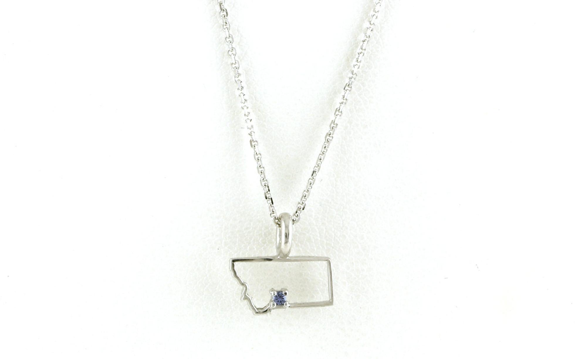 Petite State of Montana Outline Necklace with Montana Yogo Sapphire in Sterling Silver (0.01cts)