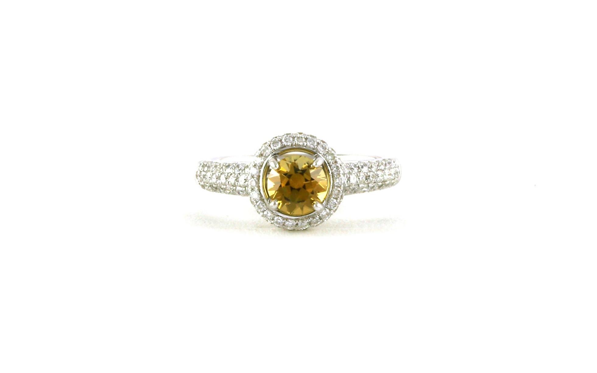 Halo-style Yellow-Orange Montana Sapphire and Diamond Ring in White Gold (1.39cts TWT)