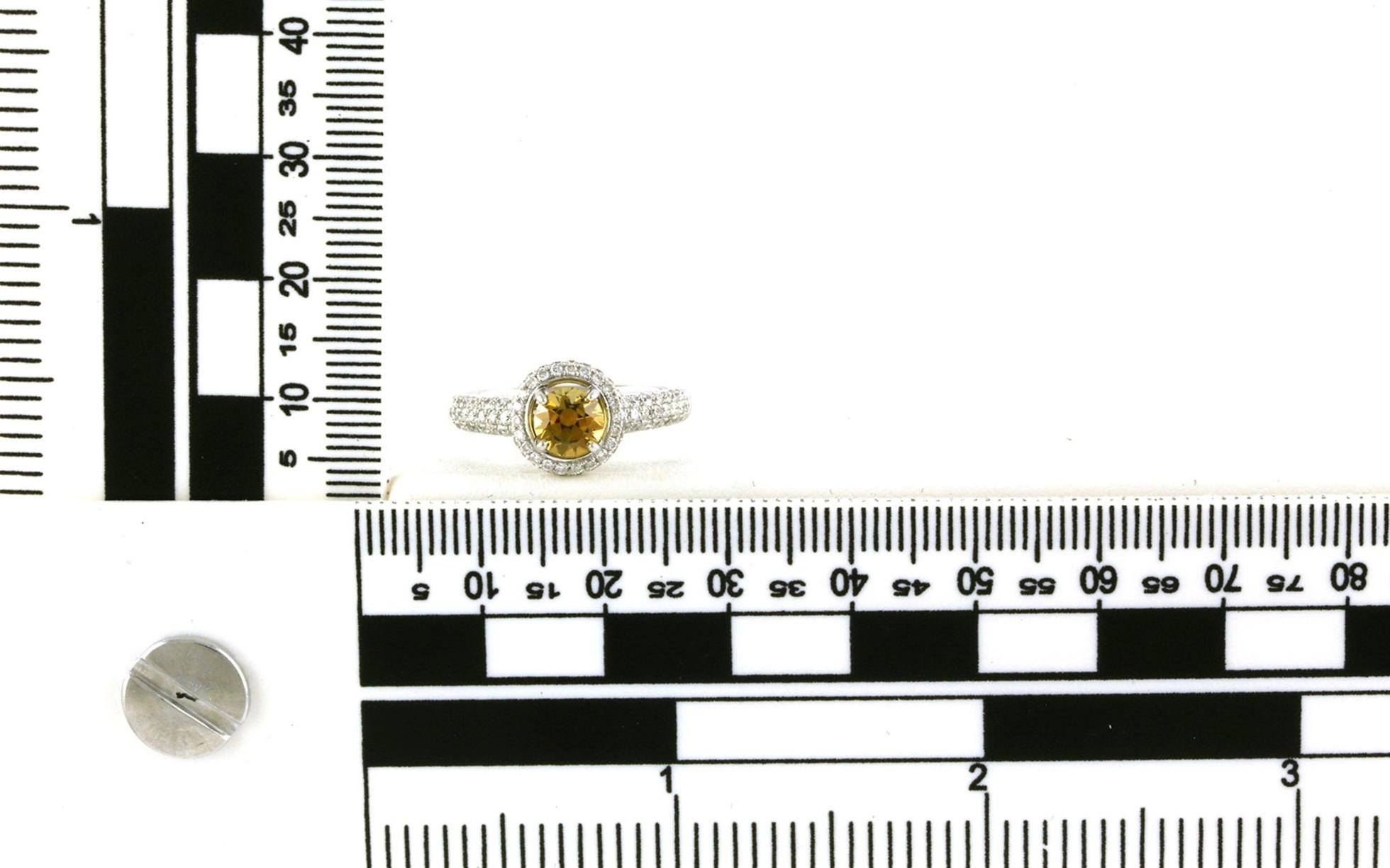 Halo-style Yellow-Orange Montana Sapphire and Diamond Ring in White Gold (1.39cts TWT) scale