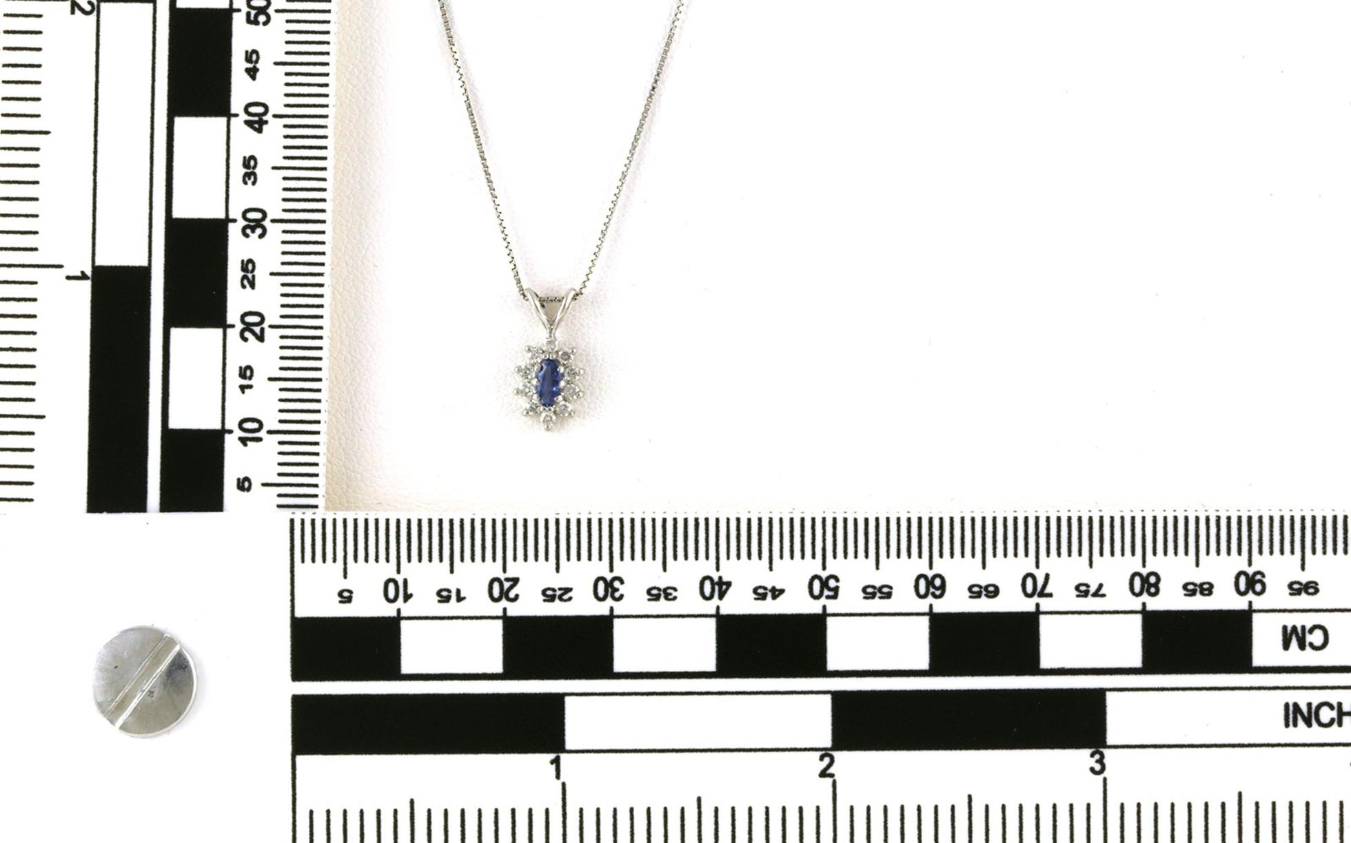 Estate Piece: Halo-style Marquise-cut Montana Yogo Sapphires and Diamond Necklace in White Gold (0.20cts TWT) scale