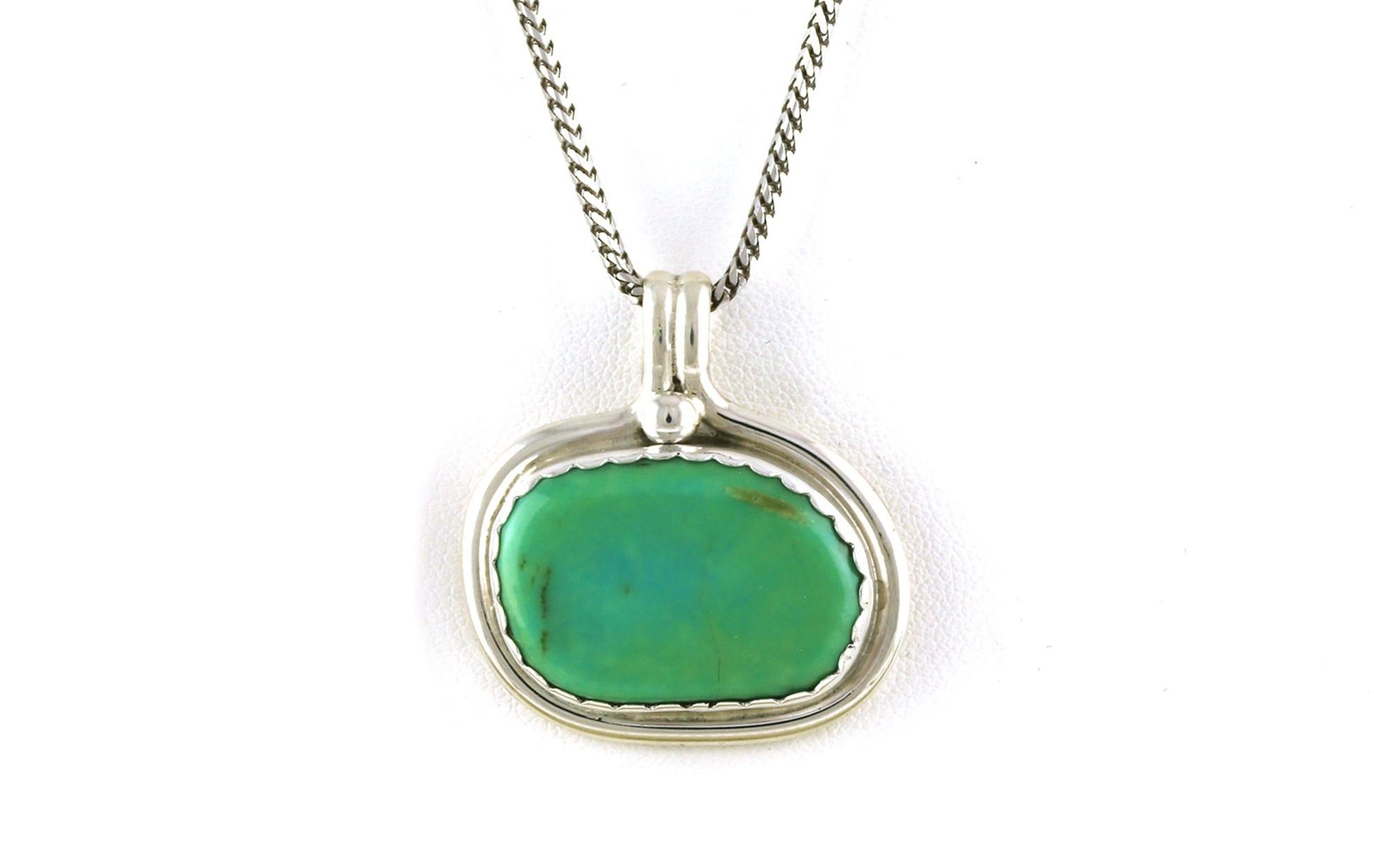 Estate Piece: Landscape Bezel-set Oval Turquoise Necklace in Sterling Silver