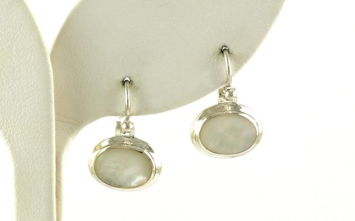 content/products/Estate Piece: Landscape Bezel-set Oval Cabochon-cut Mother of Pearl Dangle Earrings in Sterling Silver