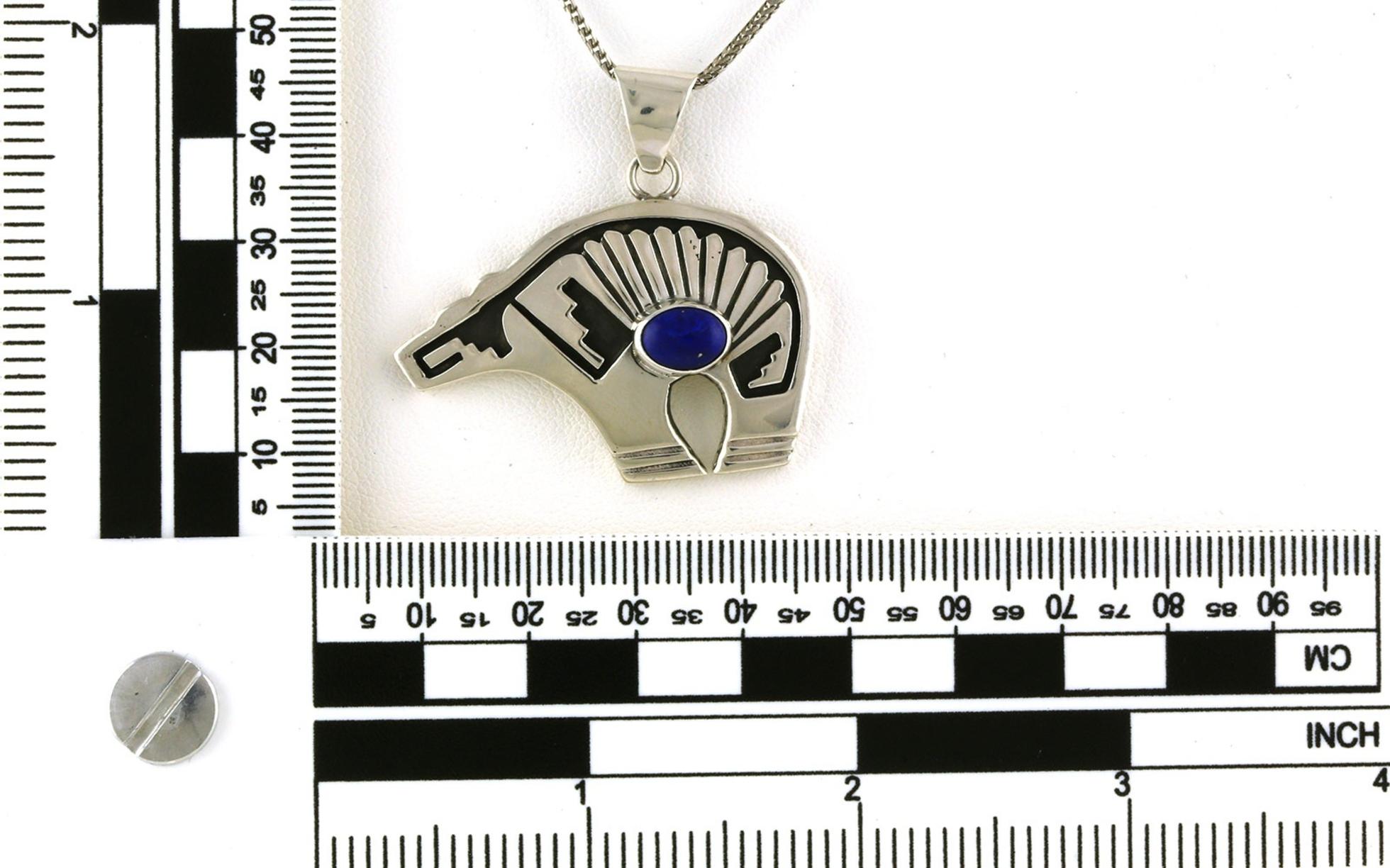 Estate Piece: Frances Begay Native Bear Bezel-set Lapis Necklace in Stainless Steel scale