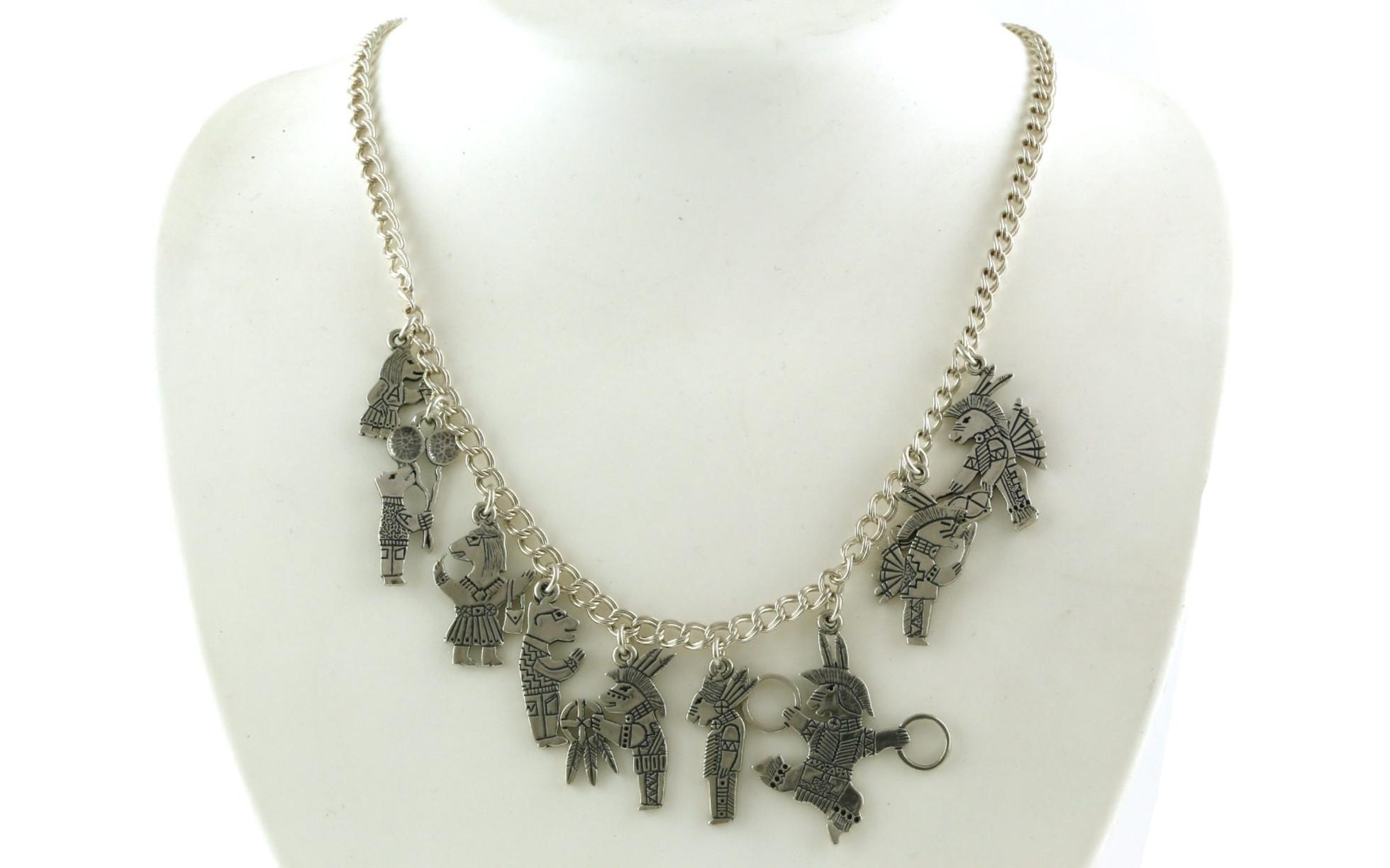 Estate Piece: Native Animal Spirit Figure Charm Necklace in Sterling Silver