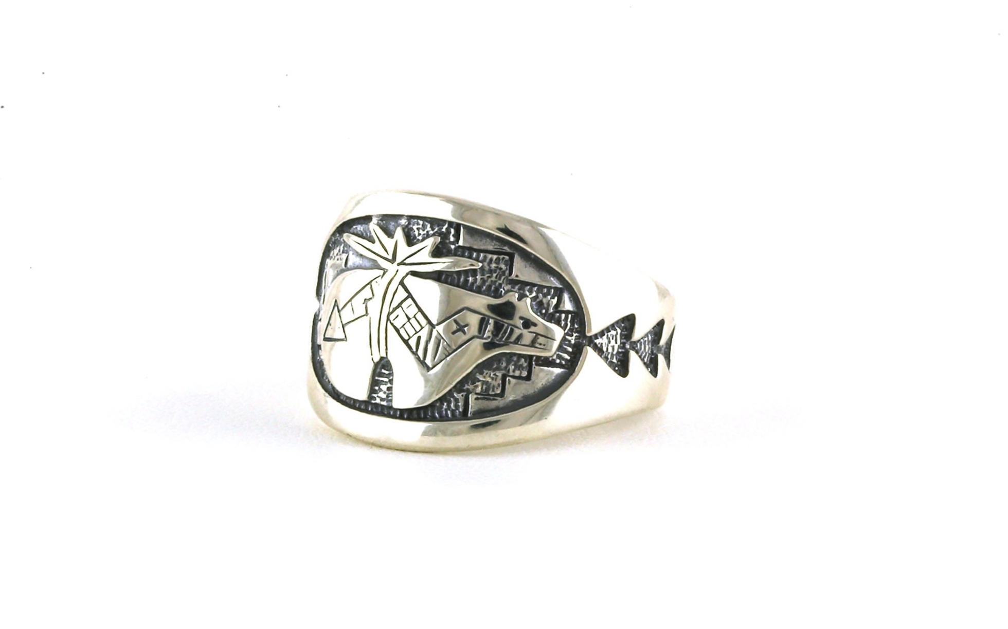 Estate Piece: Wide "Zuni Style" Bear Ring in Sterling Silver angled