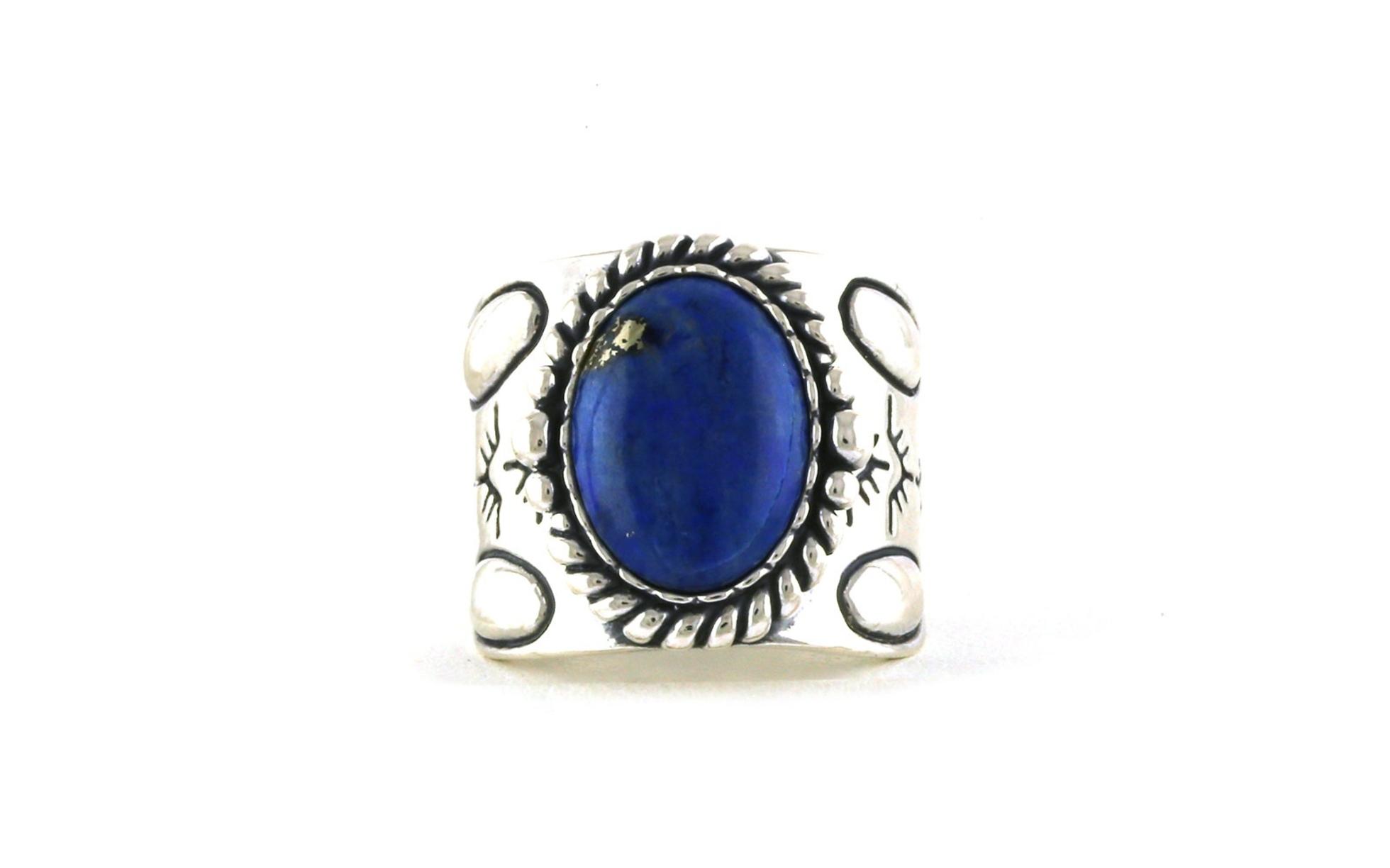 Estate Piece: Wide Oval Cabochon Lapis Lazuli Ring with Rope Detail in Sterling Silver