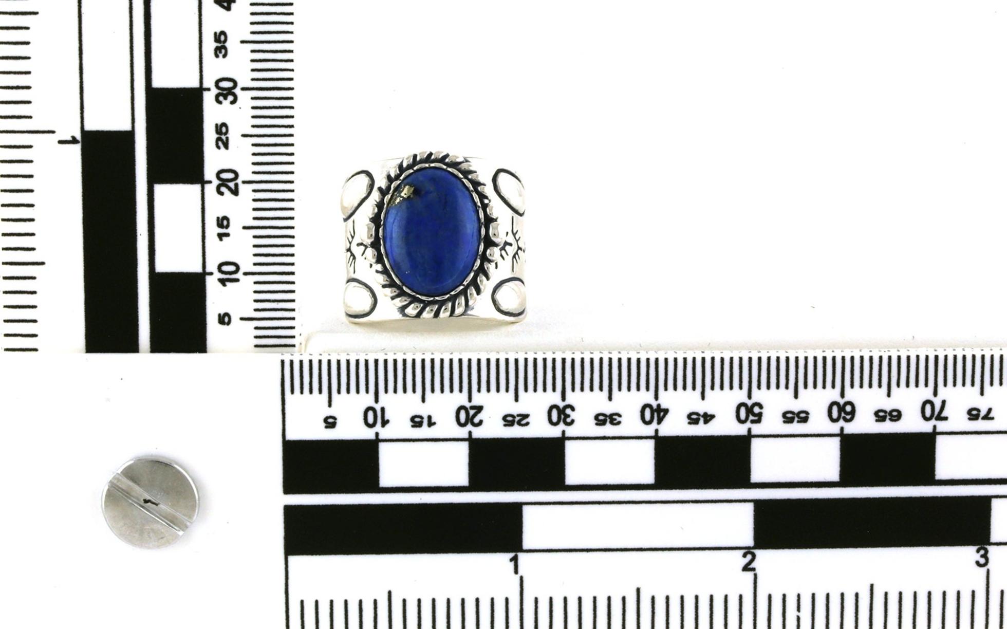 Estate Piece: Wide Oval Cabochon Lapis Lazuli Ring with Rope Detail in Sterling Silver scale