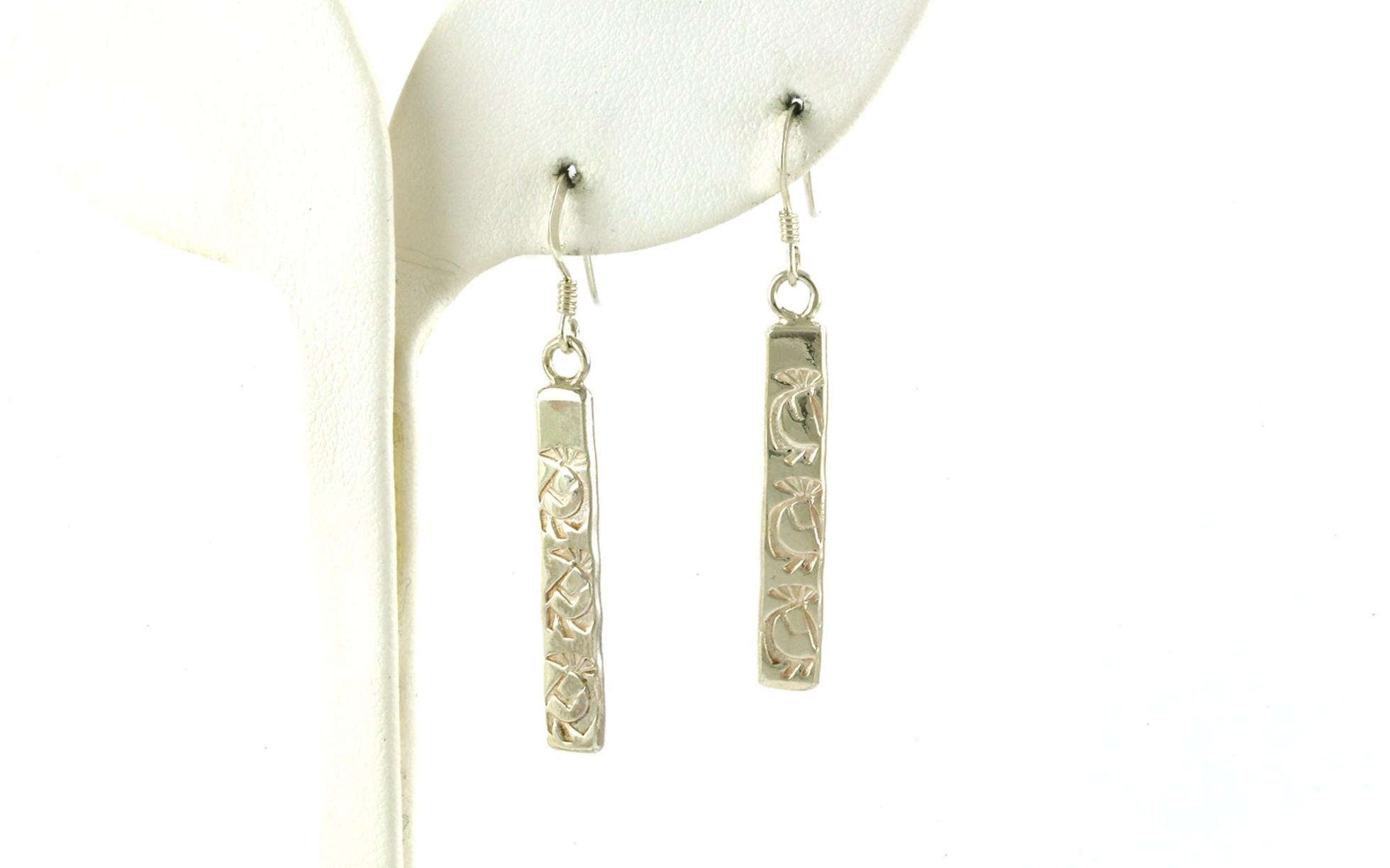 Estate Piece: Kokopelli Vertical Bar Dangle Earrings in Sterling Silver