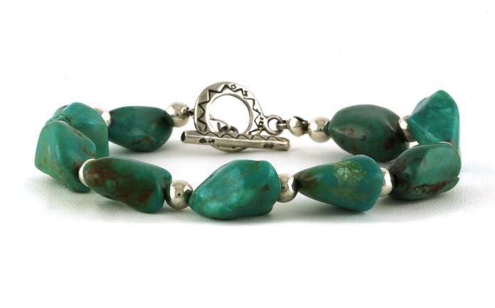 content/products/Estate Piece: Green Turquoise and Sterling Beaded Bracelet with Sterling Silver Toggle Clasp