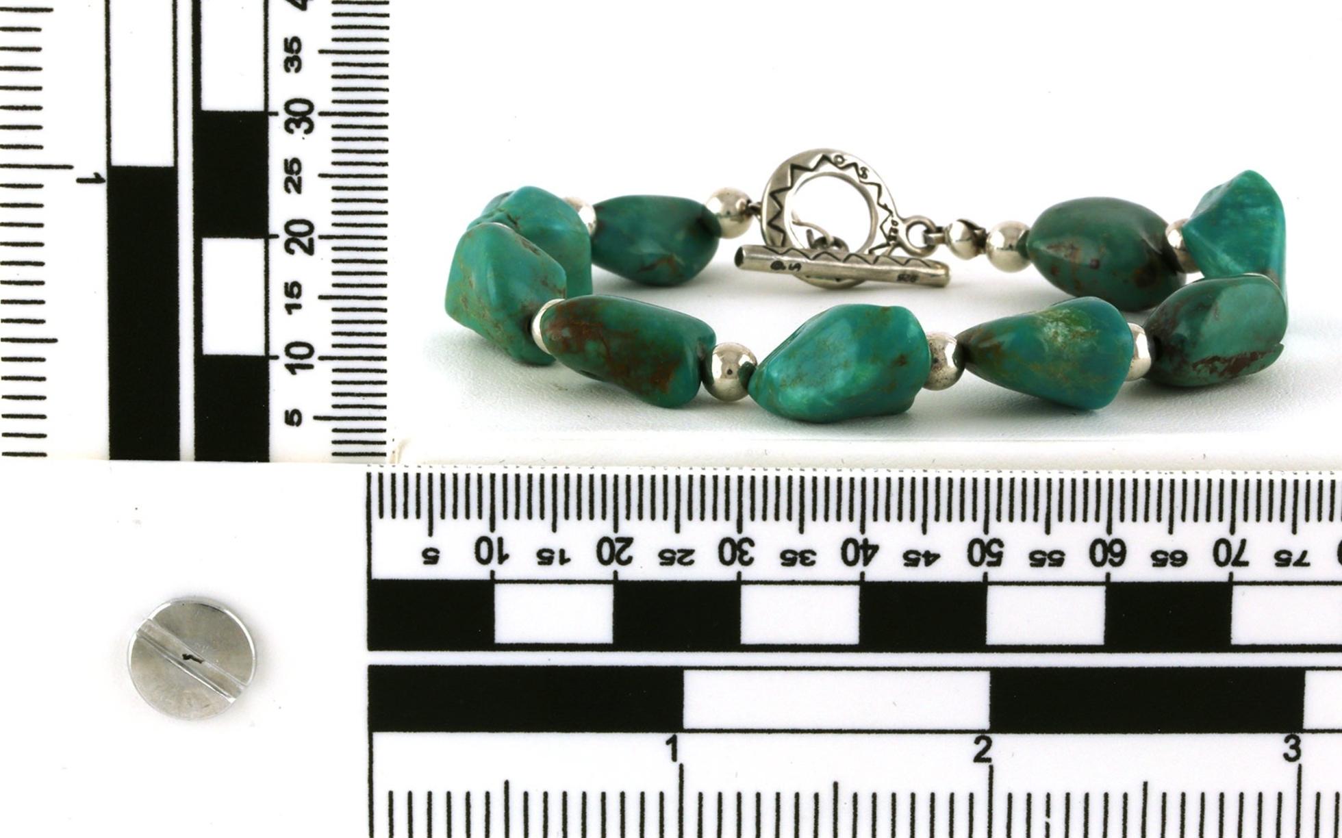 Estate Piece: Green Turquoise and Sterling Beaded Bracelet with Sterling Silver Toggle Clasp scale