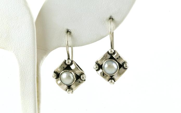 content/products/Estate Piece: Framed Pearl Dangle Earrings in Sterling Silver