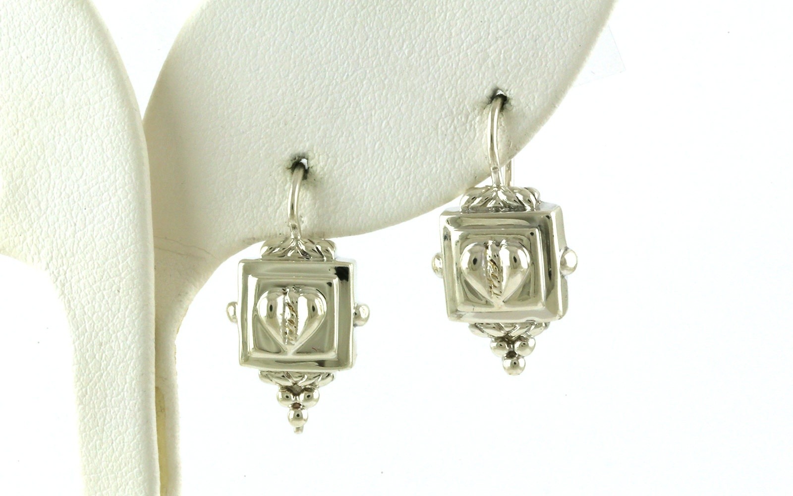Estate Piece: Heart in a Embellished Box Dangle Earrings in Sterling Silver
