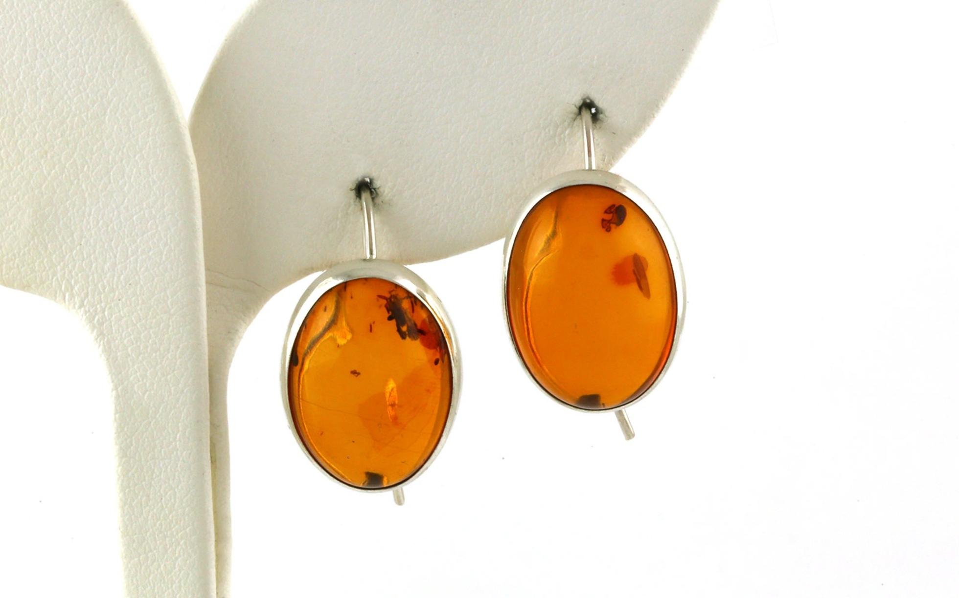 Estate Piece: Bexel-set Amber Dangle Earrings in Sterling Silver