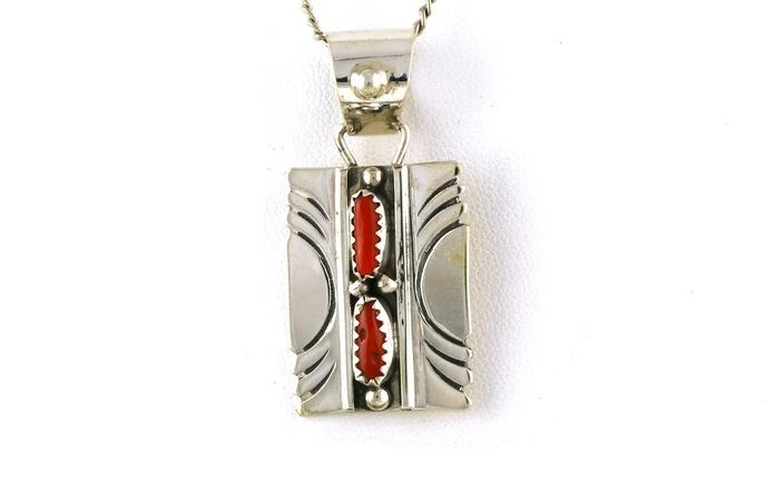 content/products/Estate Piece: Geometric Rectangular 2-Stone Oval Cabochon Coral Necklace in Sterling Silver