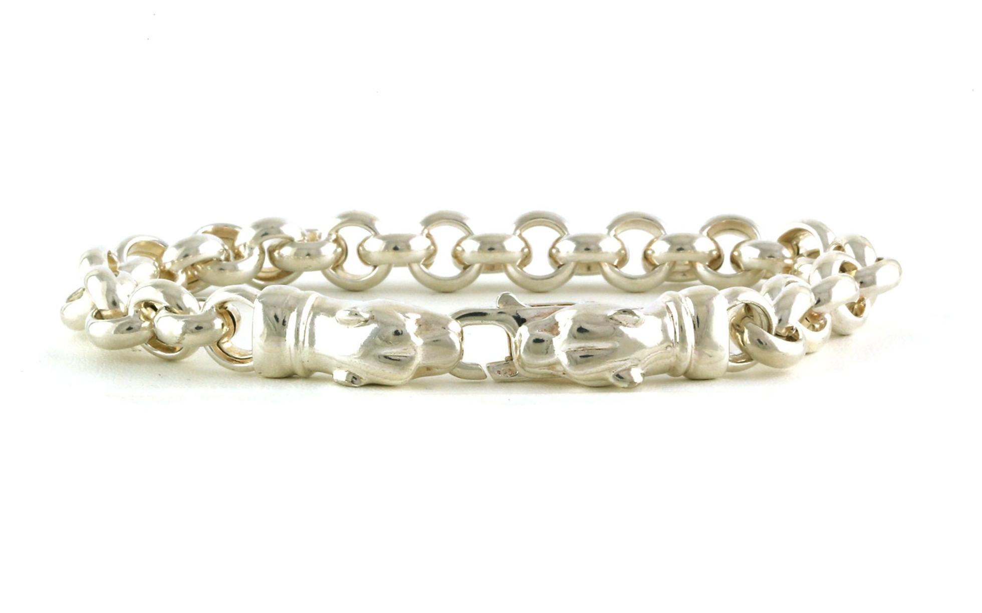 Estate Piece: Rolo Chain Link Bracelet with Panther Clasp in Sterling Silver