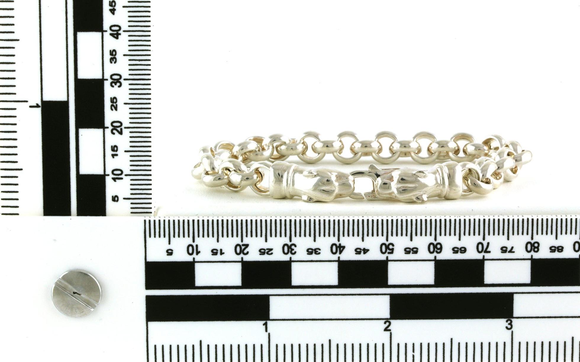 Estate Piece: Rolo Chain Link Bracelet with Panther Clasp in Sterling Silver scale