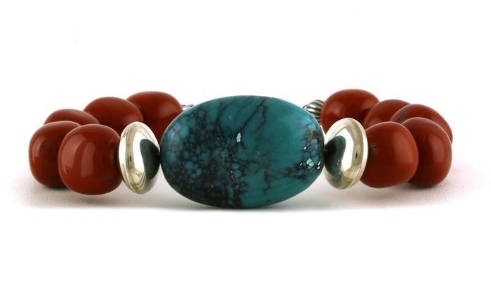 content/products/Estate Piece: Turquoise, Coral, and Sterling Beaded Bracelet with Sterling Silver Clasp