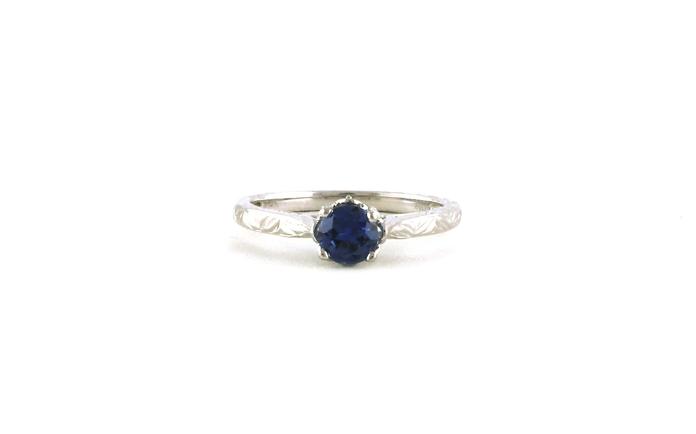 content/products/6-Prong Montana Yogo Sapphire and Diamond Flower Head Ring with Hand Engraving Details in White Gold (0.62cts TWT)