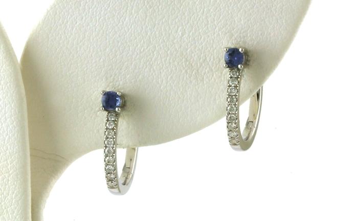 content/products/ Diamond Hoop Earring with One Montana Yogo Sapphire in White Gold (0.26cts TWT)