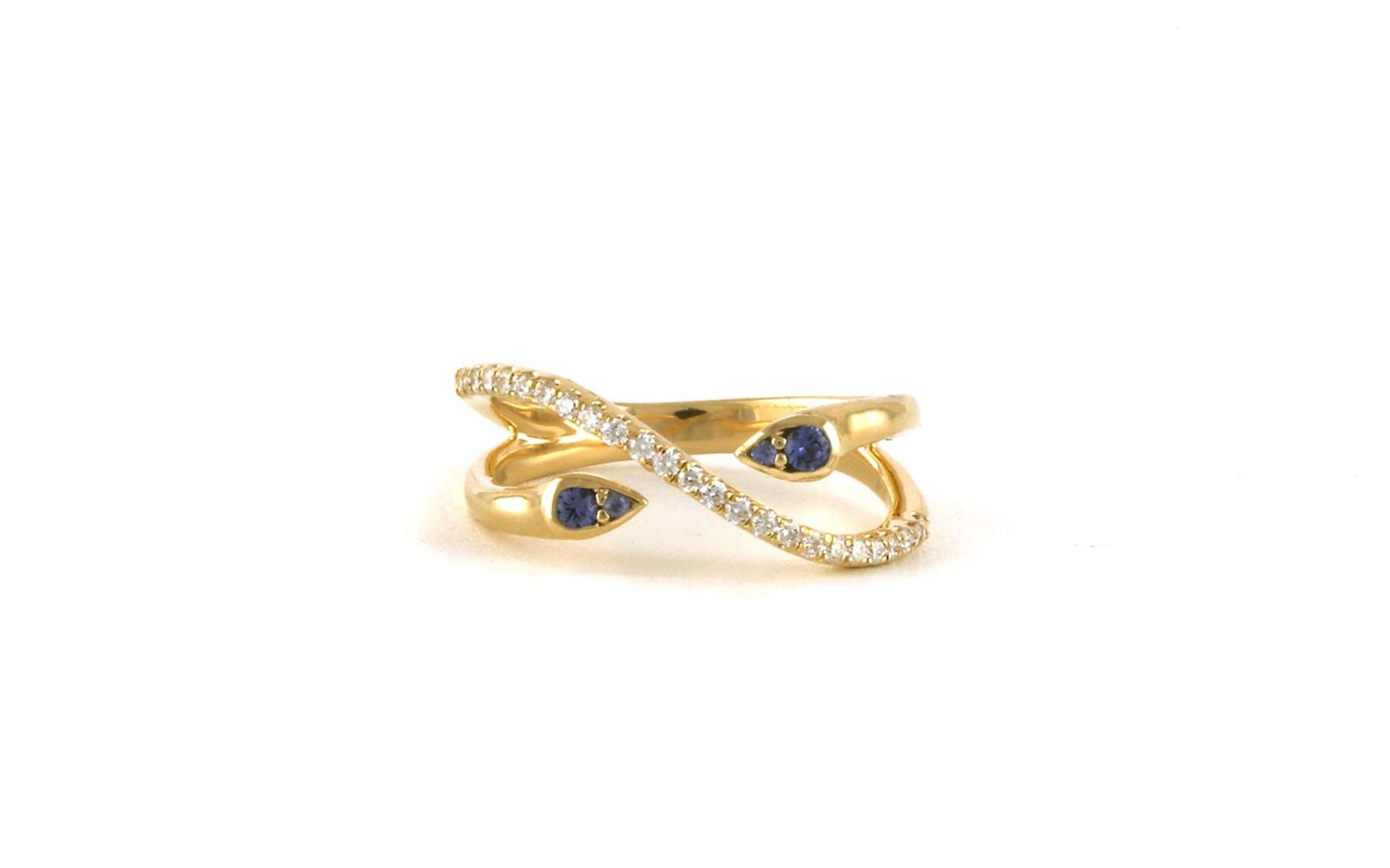 Crisscross Negative Space Montana Yogo Sapphire and Diamond Ring in Yellow Gold (0.44cts TWT)