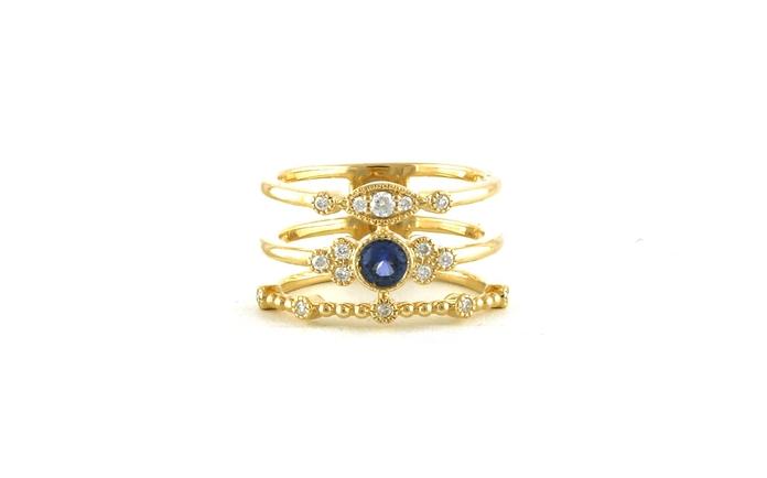 content/products/Three Stacked Montana Yogo Sapphire and Diamond Ring in Yellow Gold (0.44cts TWT)