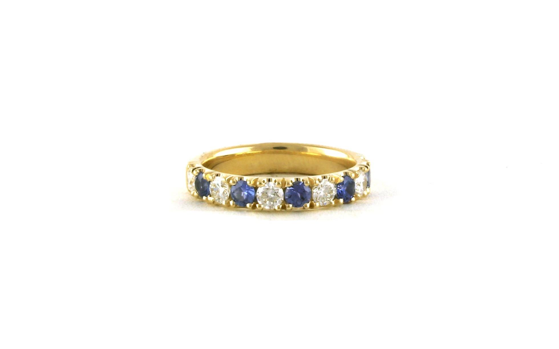 11-Stone Alternating Prong-set Montana Yogo Sapphire and Diamond Band in Yellow Gold