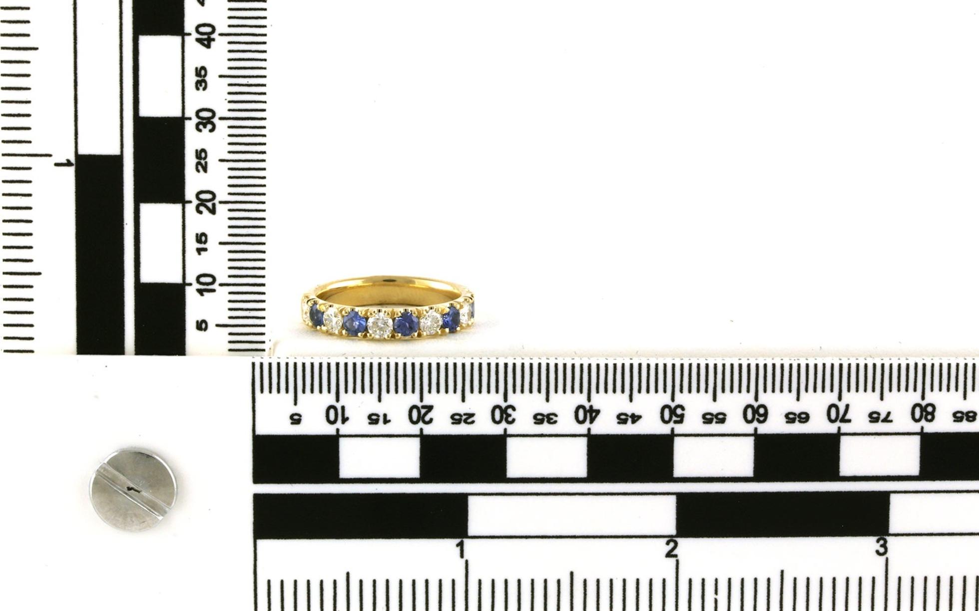 11-Stone Alternating Prong-set Montana Yogo Sapphire and Diamond Band in Yellow Gold scale