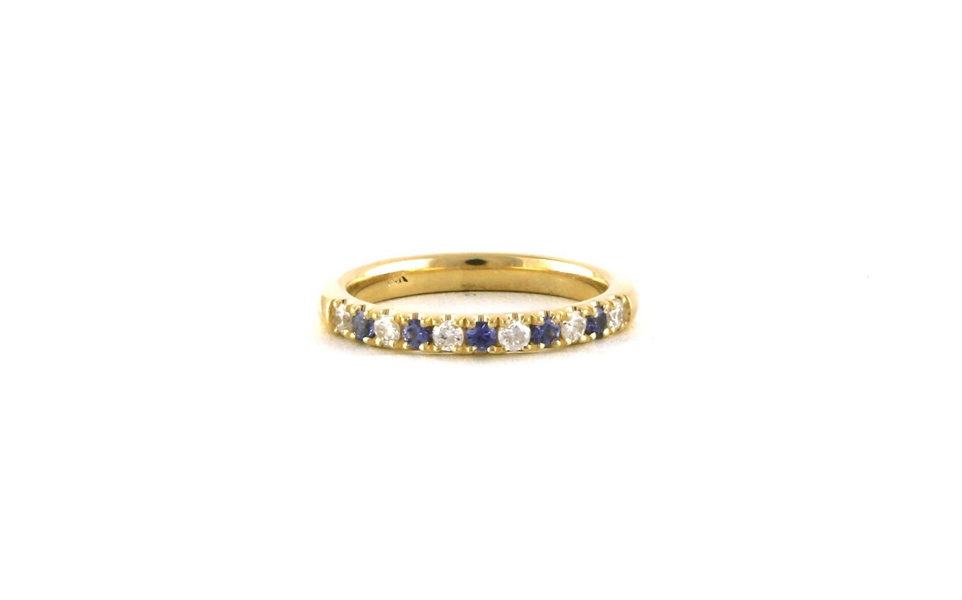 11-Stone Alternating Prong-set Montana Yogo Sapphire and Diamond Band in Yellow Gold