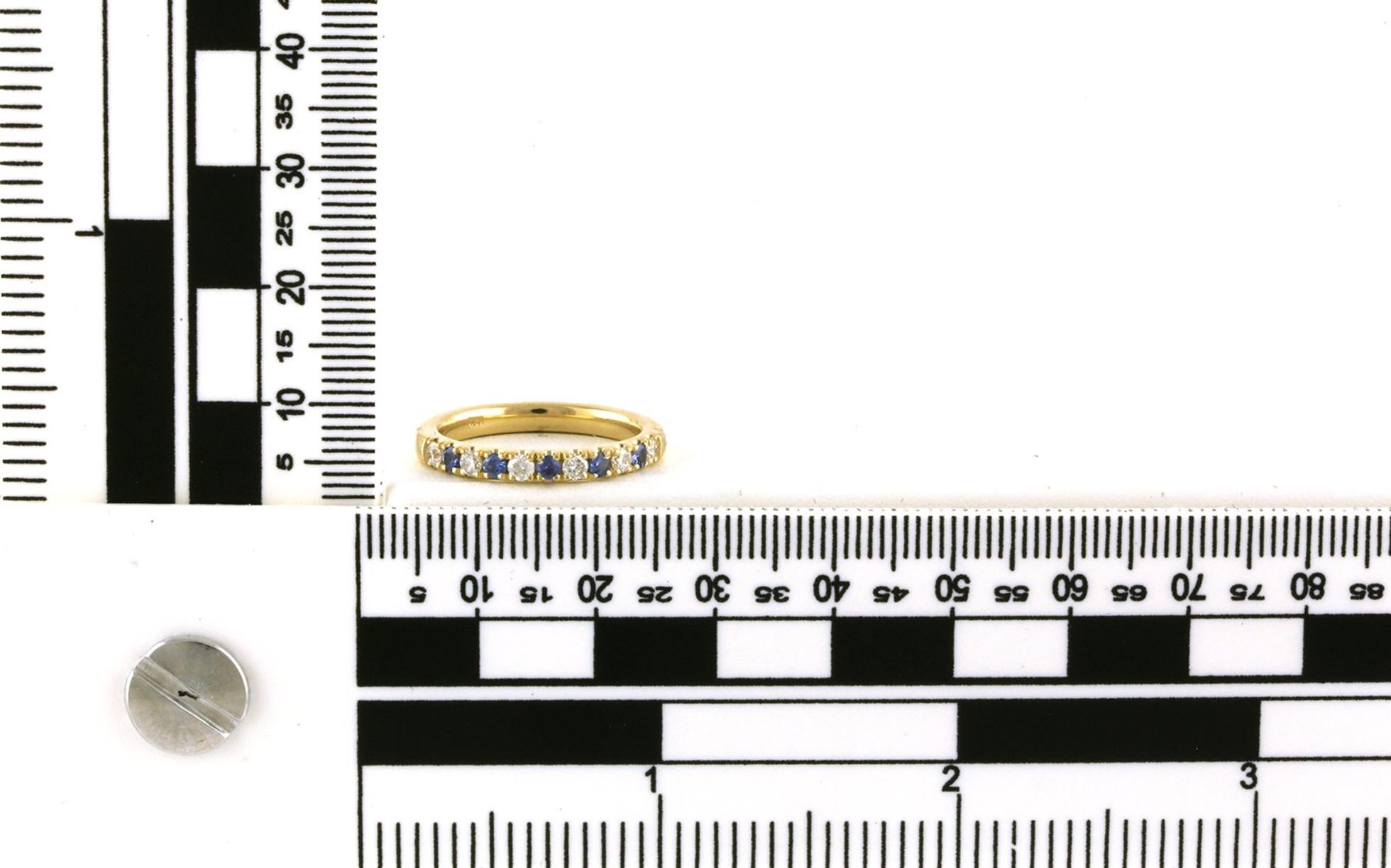 11-Stone Alternating Prong-set Montana Yogo Sapphire and Diamond Band in Yellow Gold scale