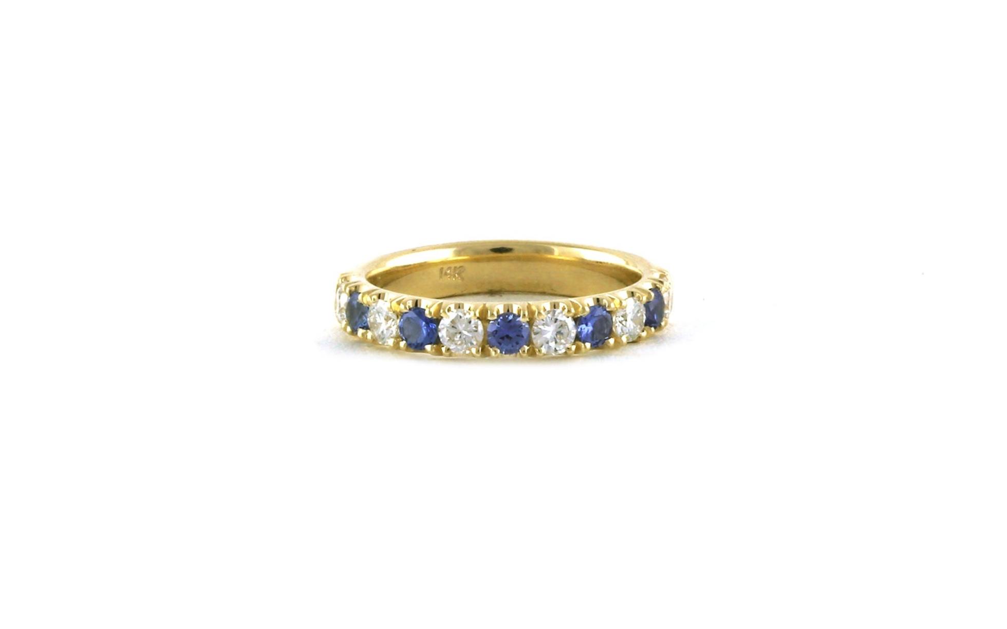 11-Stone Alternating Prong-set Montana Yogo Sapphire and Diamond Band in Yellow Gold