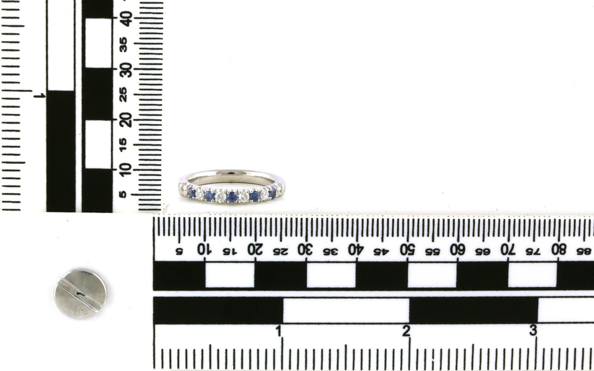 11-Stone Alternating Montana Yogo Sapphire and Diamond Ring in White Gold scale