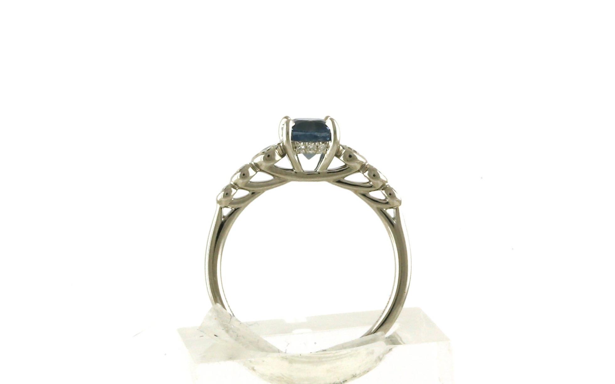 7-Stone Cushion-cut Montana Sapphire and Bezel-set Diamond Ring with Hidden Halo in White Gold (1.18cts TWT) side