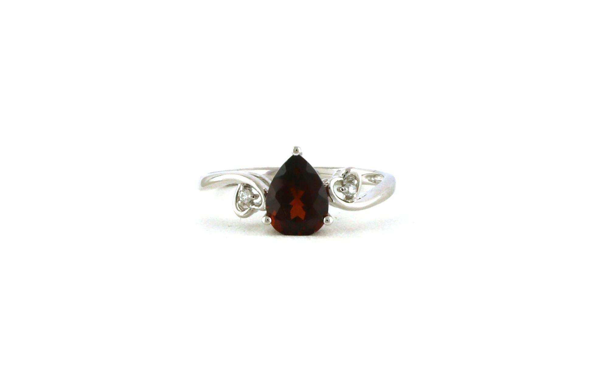 3-Stone Pear-cut Garnet and Diamond Heart Side Accents Ring in White Gold (1.37cts TWT)